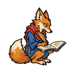 Fox writing in a book